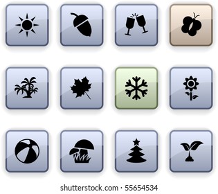 Seasons set of square dim icons.