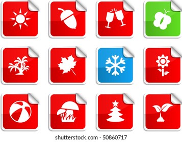 Seasons set of square glossy stickers.