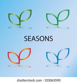 Seasons. Sprout mockup eco logo, green leaf seedling, growing plant. Abstract design concept for eco technology theme. Vector illustration