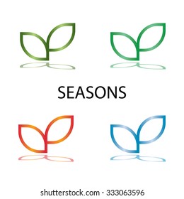 Seasons. Sprout mockup eco logo, green leaf seedling, growing plant. Abstract design concept for eco technology theme. Vector illustration