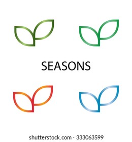 Seasons. Sprout mockup eco logo, green leaf seedling, growing plant. Abstract design concept for eco technology theme. Vector illustration