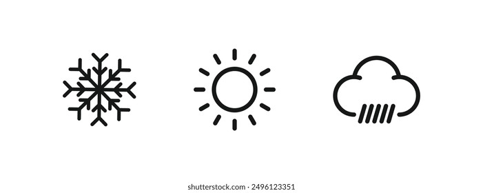 Seasons summer winter spring autumn icon. Four seasons icons, signs, symbols. Winter spring summer fall. Snowflake, leaf, sun, autumn leaf. Line art
