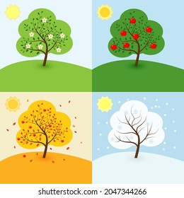 Seasons tree nature vector. A game for Montessori development