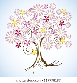 Seasons tree with rose flowers vector illustration