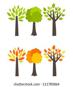 Seasons trees - spring and autumn. Vector illustration