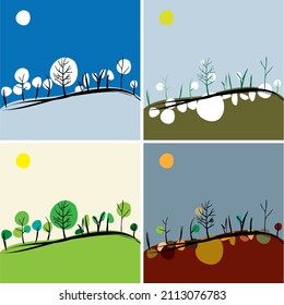 Seasons. Vector illustrations. This eps file is not just alone one illustration, it includes a collection of 4 different illustrations (white dividing lines)