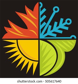 Seasons. Winter, spring, summer and autumn. Abstract nature sign. Vector illustration.