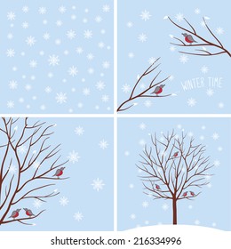 Seasons. Winter tree. Winter time. Set of illustrations. Vector illustration. 