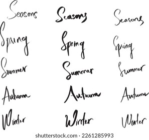 Seasons of the year, spring, summer, autumn, winter, text symbol for design, hand drawn