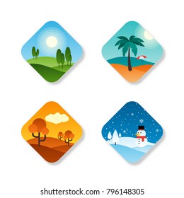 Seasons of the year, summer, spring, autumn, winter, flat design icon, vector illustration