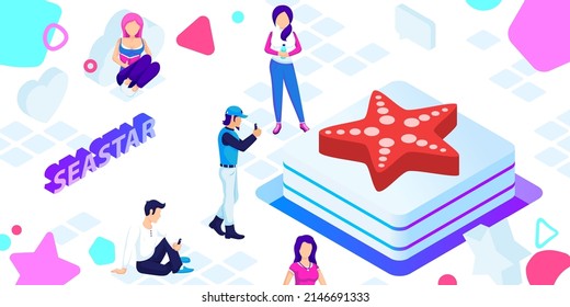Seastar isometric design icon. Vector web illustration. 3d colorful concept