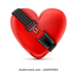 Seat Belt around the red heart. Safety and insurance concept.