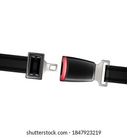 Seat Belt Automobile Life Safety Detail Vector. Unfastened Car Belt Driver And Passenger Safe, Protective Transportation. Accident Impact Prevention Trauma Strap Template Realistic 3d Illustration