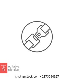 Seat belt, badge line icon. Simple outline style. Car, fasten, flight, warning concept. Vector illustration isolated on white background. Editable stroke. EPS 10