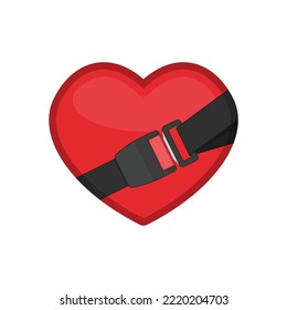 Seat Belt encircles red heart.  Concept of  road safety and insurance. The safety equipment for car or plane. Vector EPS 10.