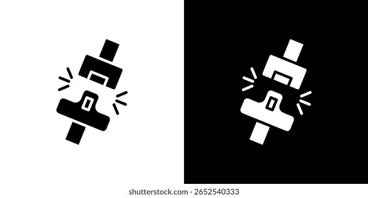 Icono del cinturón de seguridad en versión plana sobre fondo blanco y negro