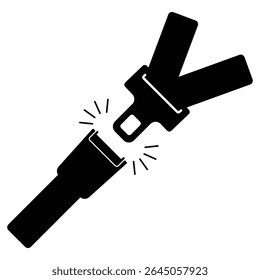 Seat belt icon vector. Silhouette of seatbelt symbol, Driver protection strip with buckle, Safety belt for construction worker, airplane passenger, pilot. Vector illustration.