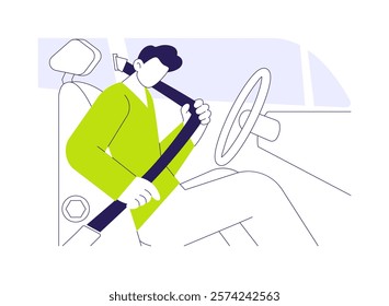 Seat belt laws abstract concept vector illustration. Man wearing seat belt before driving, preventative medicine, motor vehicle safety, saving life, accident prevention abstract metaphor.