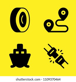 seat belt, location, alloy wheel and ferry vector icon set. Sample icons set for web and graphic design