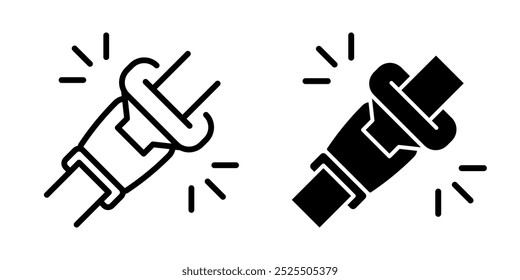 Seat belt lock icon. Safety seat belt vector illustration. Fasten your seat belt sign. Safety transportation pictogram. Driver protection strip with buckle isolated concept.