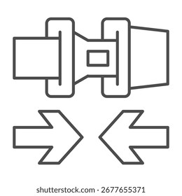 Cinturón de seguridad y dos flechas icono de línea delgada, los conductores permiten el concepto. Gráficos de Vector. Seguridad del conductor en la señal de tráfico en el fondo blanco, icono del estilo del contorno para el móvil o el Diseño web
