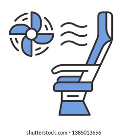 Seat conditioner color icon. Airplane comfortable seating. Jet ventilator. Plane conditioning system. Aviation service. Aircraft travel. Journey. Airline facilities. Isolated vector illustration