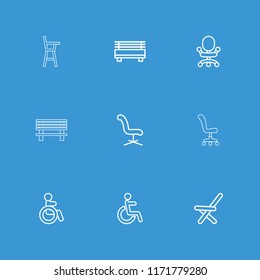 Seat icon. collection of 9 seat outline icons such as disabled, office chair, outdoor chair, bench. editable seat icons for web and mobile.