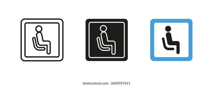 Seat icon. Public seating vector illustration. Symbol indicating a sitting area or waiting zone. Comfort and accessibility sign for transportation hubs, offices and public spaces.