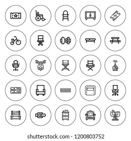 Seat icon set. collection of 25 outline seat icons with armchair, baby chair, belt, bench, boarding pass, cabinet, chair, desk chair, seatbelt, saddle icons. editable icons.