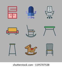seat icon set. vector set about office chair, chair, sofa and desk chair icons set.
