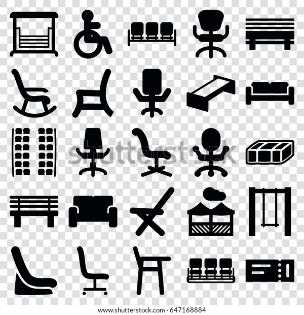 Seat icons set. set of 25 seat filled\
icons such as garden bench, sofa, ticket, disabled, plane seats,\
baby seat in car, chair, office chair, bench,\
swing