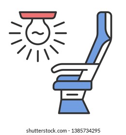 Seat light color icon. Airplane comfortable seating. Jet illumination. Plane lighting system. Aviation service. Aircraft travel. Journey. Airline facilities. Isolated vector illustration