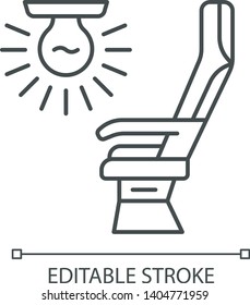 Seat light linear icon. Airplane comfortable seating. Jet illumination. Plane lighting system. Aviation service. Thin illustration. Contour symbol. Vector isolated outline drawing. Editable stroke