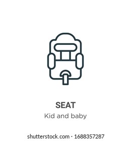 Icono del vector del contorno del asiento. Icono de asiento negro en línea delgada, ilustración de elemento simple vector plano de niño editable y concepto de bebé trazo aislado en fondo blanco
