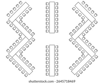 Seat plan icon set, chair and table, architectural plan, blueprint, zig zag, customizable stroke, vector, illustration