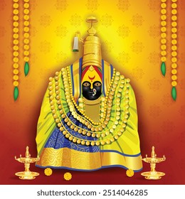 seat of power (Shakti peeth) Goddesses tulja bhavani, Navratri Festival Marathi Calligraphy ''aai bhavani'' is used to Cheers of goddess Druga, in Maharastra. vector illustration design