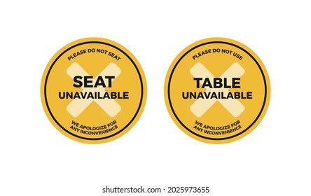 Seat and Table Unavailable Stay Safe COVID Vector Label Set