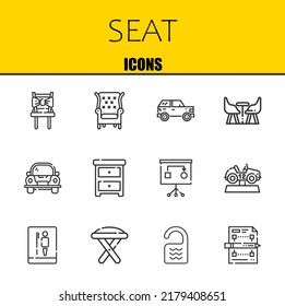 seat vector line icons set. chair, armchair and car Icons. Thin line design. Modern outline graphic elements, simple stroke symbols stock illustration