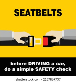SEATBELTS, before driving a car, do a simple safety check, sticker vector