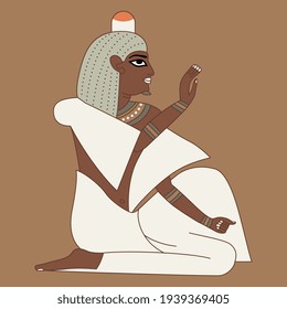 Seated ancient Egyptian man or pharaoh. Blessing gesture.