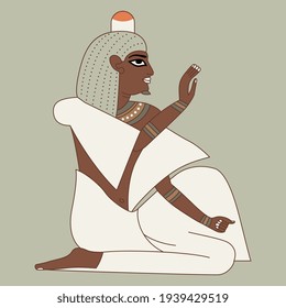 Seated ancient Egyptian man or pharaoh. Blessing gesture.