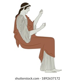 Seated ancient Greek goddess or woman. Vase painting style.