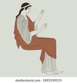 Seated ancient Greek goddess or woman. Vase painting style.