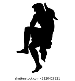 Seated ancient Greek man. Black silhouette on white background.