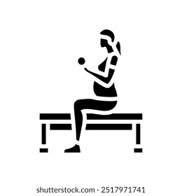 seated arm curls dumbbells pregnant fitness glyph icon vector. seated arm curls dumbbells pregnant fitness sign. isolated symbol illustration