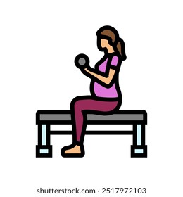 seated arm curls dumbbells pregnant fitness color icon vector. seated arm curls dumbbells pregnant fitness sign. isolated symbol illustration