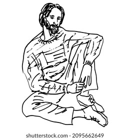 Sitzbärenjunge. Handgezeichnete lineare Doodle grobe Skizze. Schwarze Silhouette auf weißem Hintergrund. Einzige Vektorgrafik.