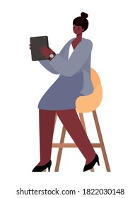seated black woman with tablet on chair working design of Work from home theme Vector illustration
