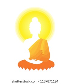 Seated Buddha in a Lotus Rose, The attitude of Meditation, Vector concept design illustration