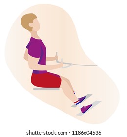 Seated Cable Rows Flat vector illustration. Fitness man